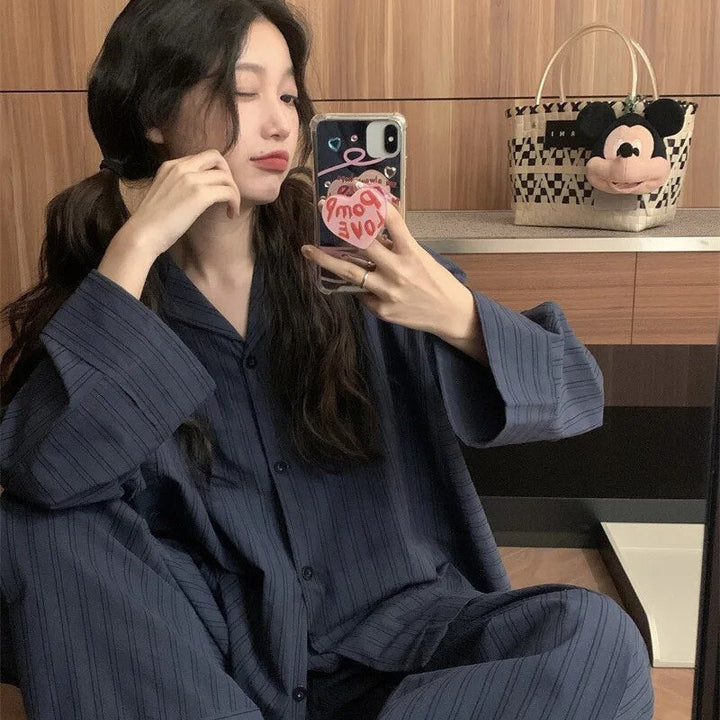Conjunto de Pijama Feminino de Outono em Algodão
